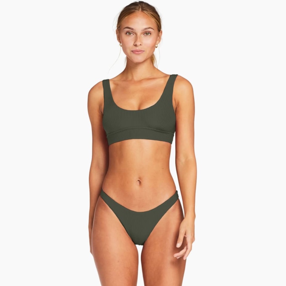 Vitamin A California High Leg Ribbed Forest Ecorib Bikini Bottom Size 10/L NWT